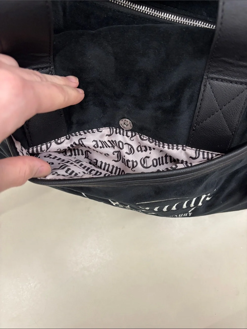 Juicy Couture Black Velour Weekender Bag with Pink Bow Charm